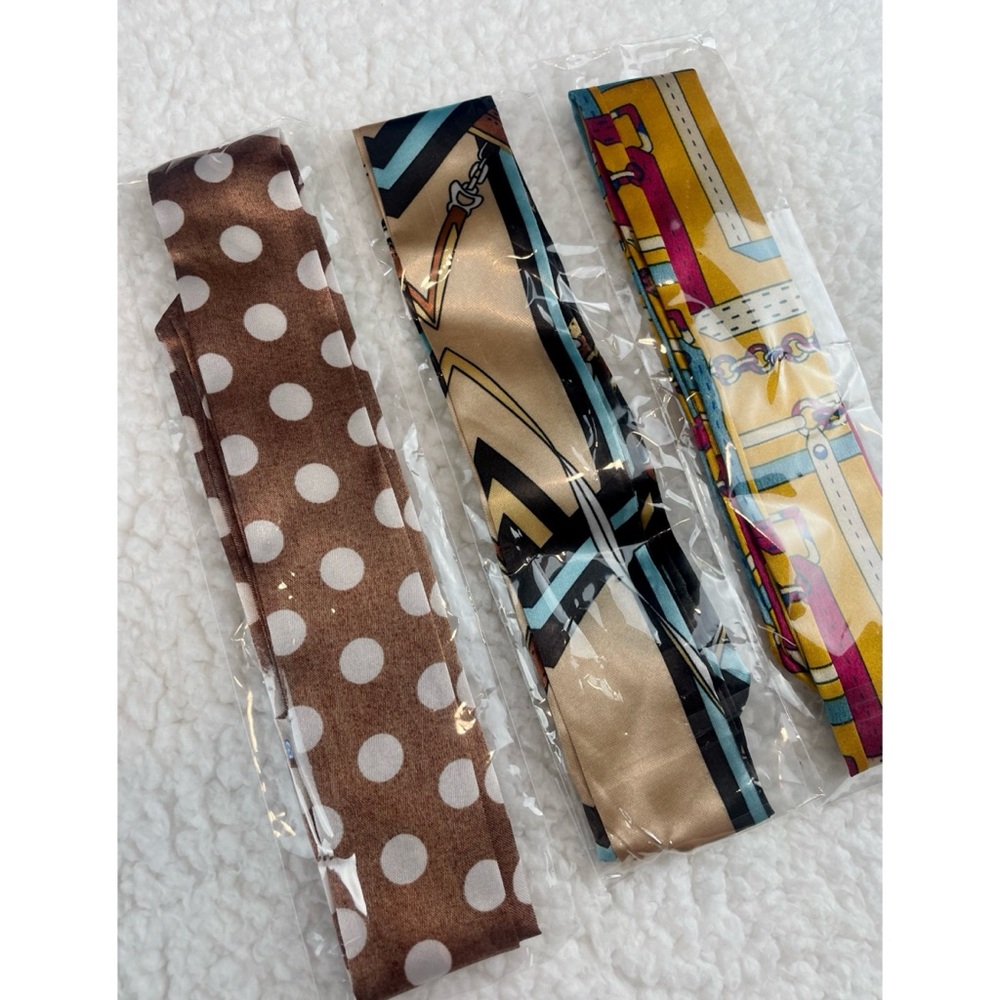 (NWOT) 3-Piece Multicolored Patterned Twilly Scarf Bundle - Picture 5 of 13